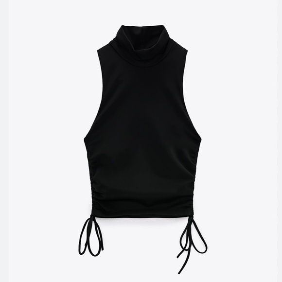 NWT Zara Ruched Stretchy Black Top Small - Picture 2 of 7